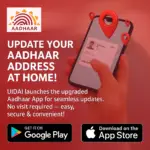 “Aadhaar app update poster showing address update feature and download options.”