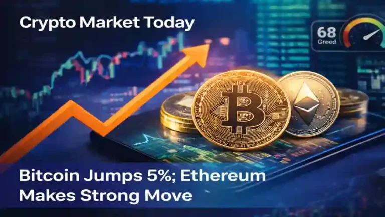 Crypto Market Today showing Bitcoin price rebound and Ethereum market movement with upward trend chart