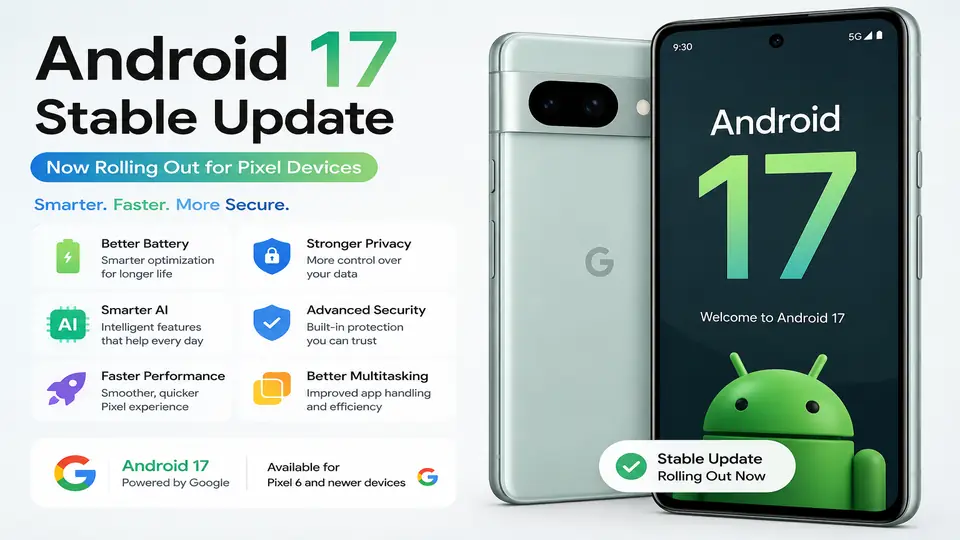 Android 17 Stable Update rolling out for Google Pixel devices with new AI features, better battery life, enhanced privacy, and improved performance.